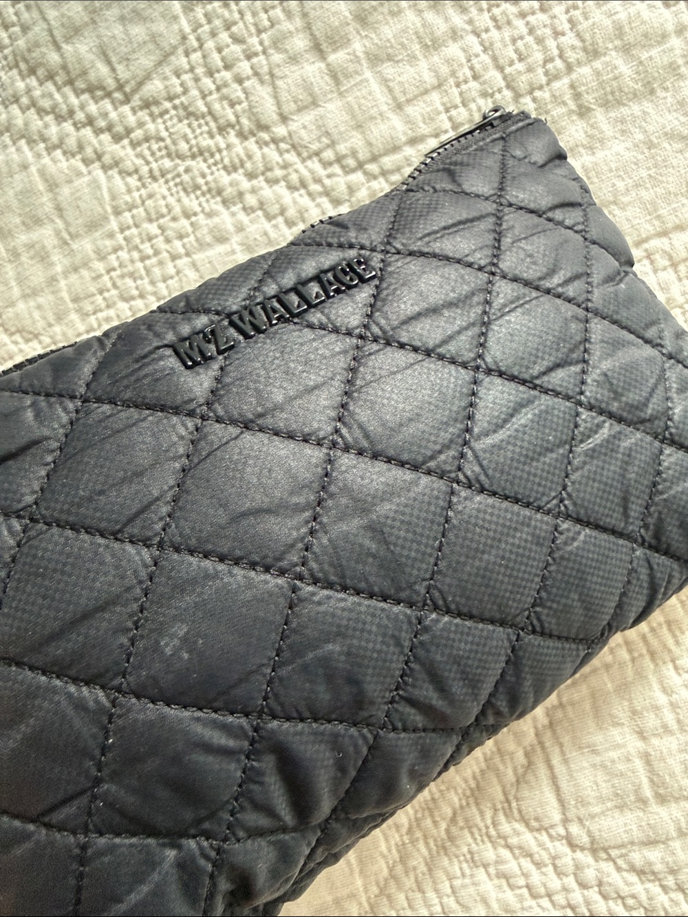 MZ Wallace Black Quilted Nylon Double Zip Cosmetic Pouch Medium Size - Picture 10 of 12